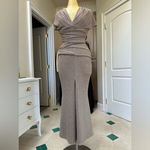 Elegant Taupe Gown with Sparkle Detail